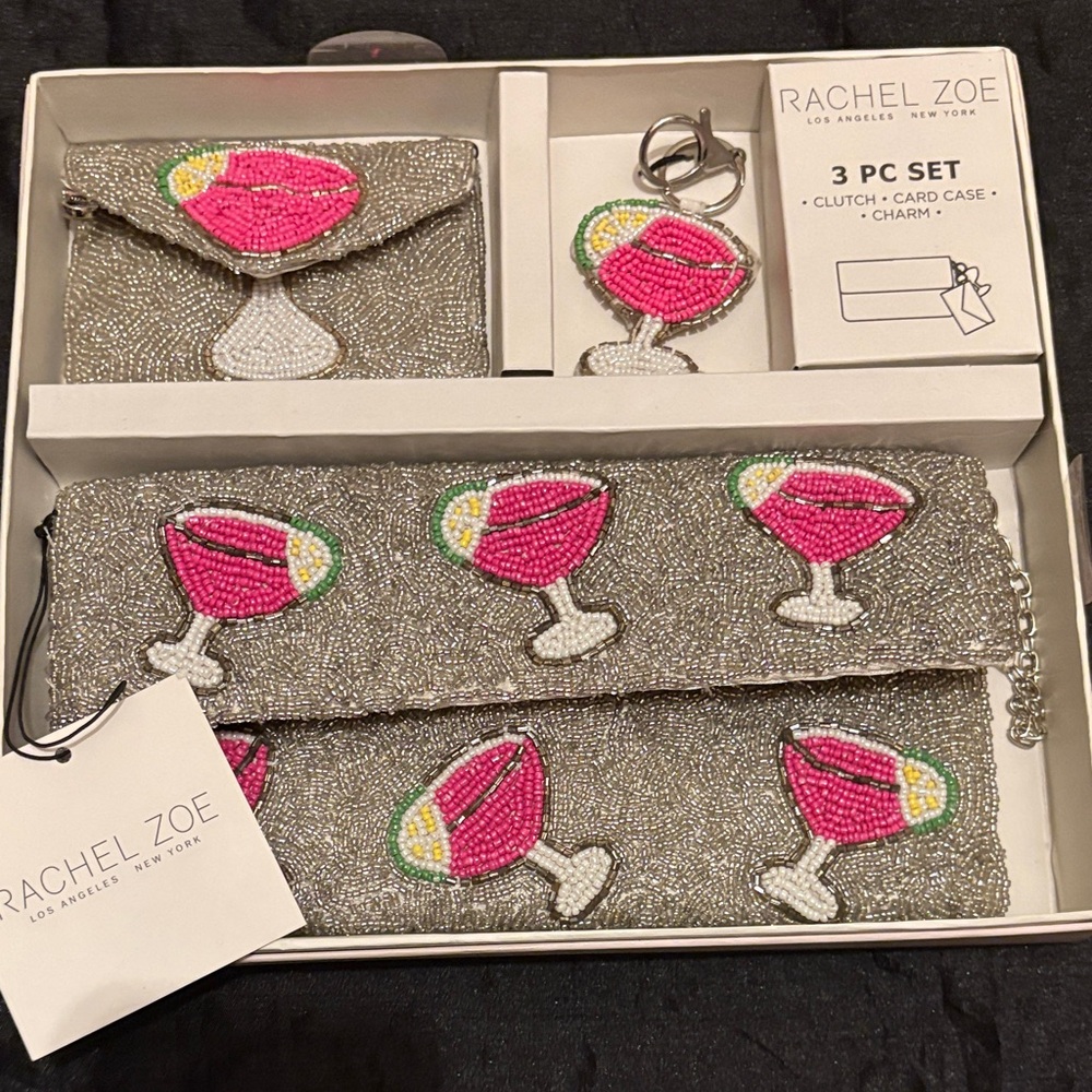 Rachel Zoe Silver and Pink Beaded Accessory Set